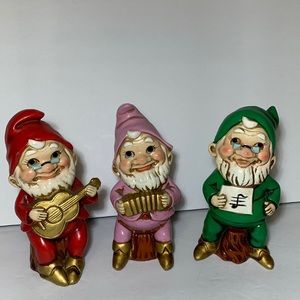 Vintage Elves Musical Instruments Made In Japan Gnomes Christmas Harp Accordion